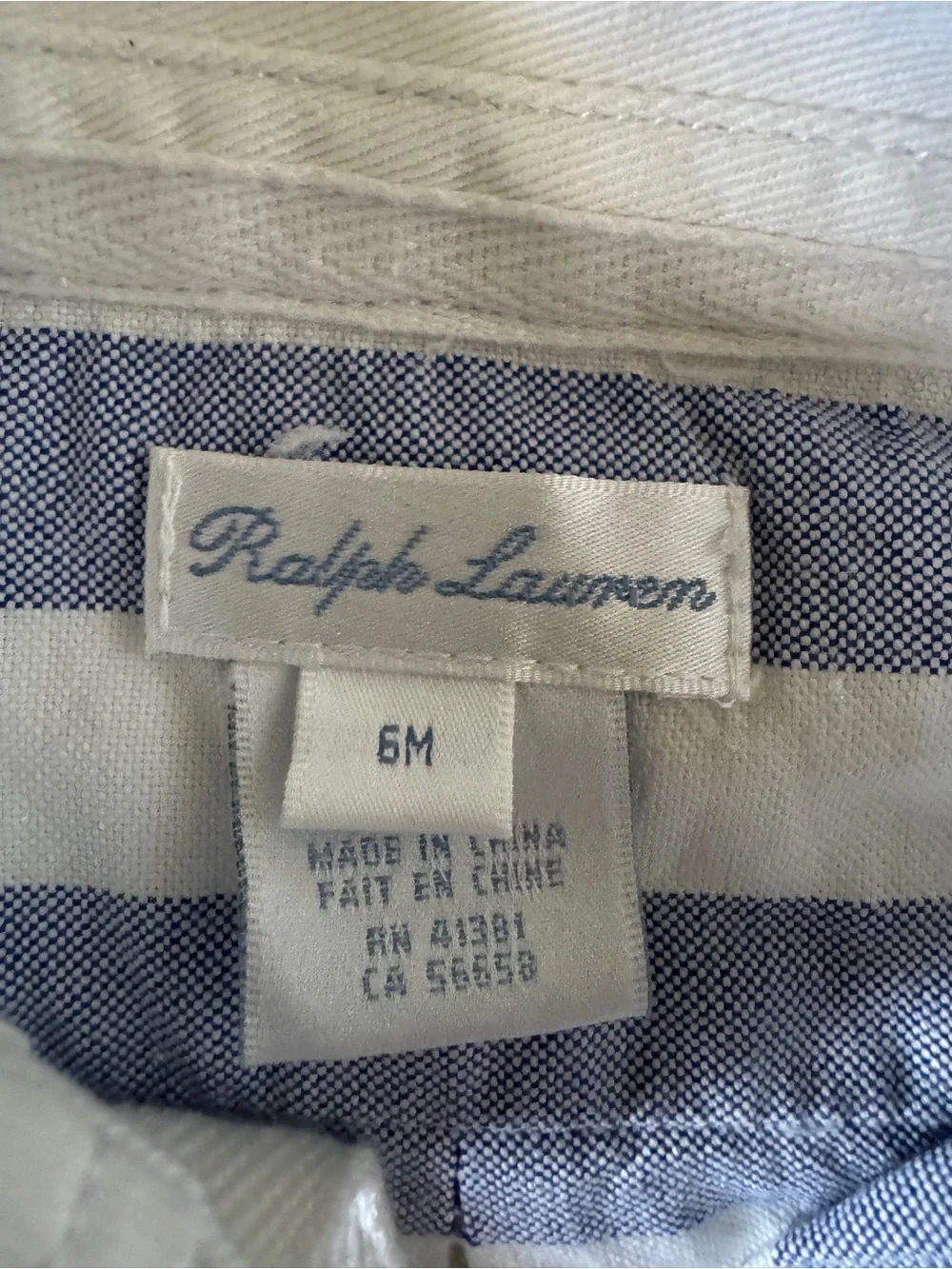 Ralph Lauren Baby Boys 6M Blue White Stripe Rugby Polo Shirt